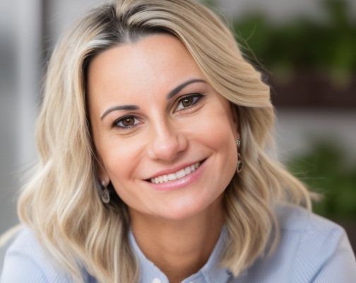 Amanda smiling and wearing light purple blouse