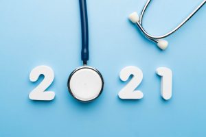 a stethoscope that spells out "2021"